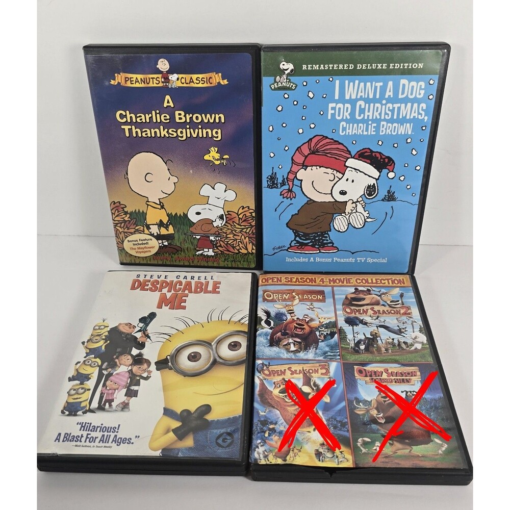 Lot of DVD's Charlie Brown Snoopy Christmas Thanksgiving Despicable Me Animated